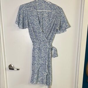 SHEIN Floral Wrap Dress in Blue and White